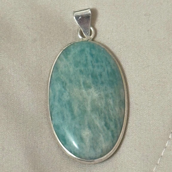 Unbranded Jewelry Jewelry - 925 Sterling Silver Plated Larimar Pendant Large Oval Genuine Stone NWOT